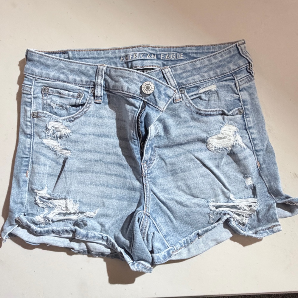 American Eagle Outfitters Light Blue Ripped Jean Shorts